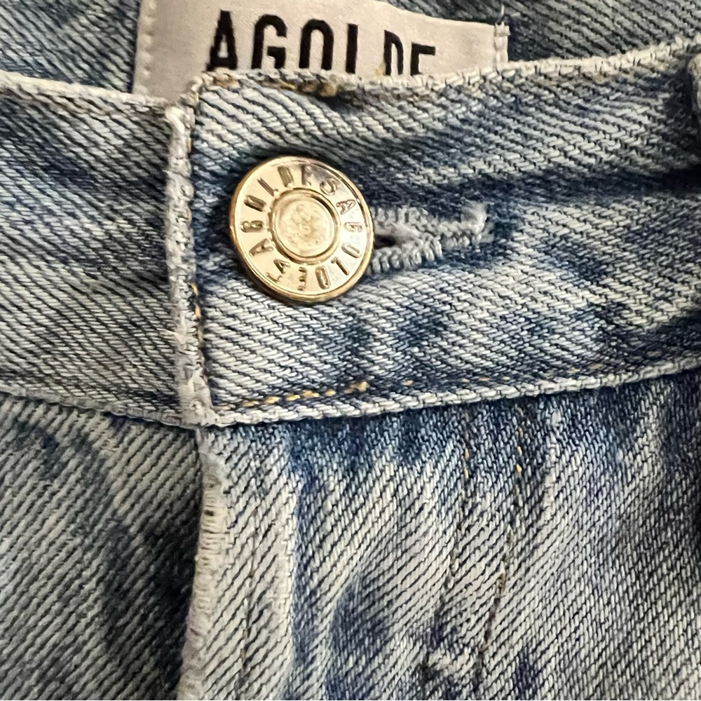 AGOLDE Sz 26 Distressed High Rise Straight Leg Jeans Light Wash Ripped Denim - Picture 5 of 7